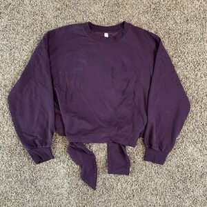 Athleta Sweater Top Womens Large Purple Yoga Tie Back Fitness Long Sleeve 556520